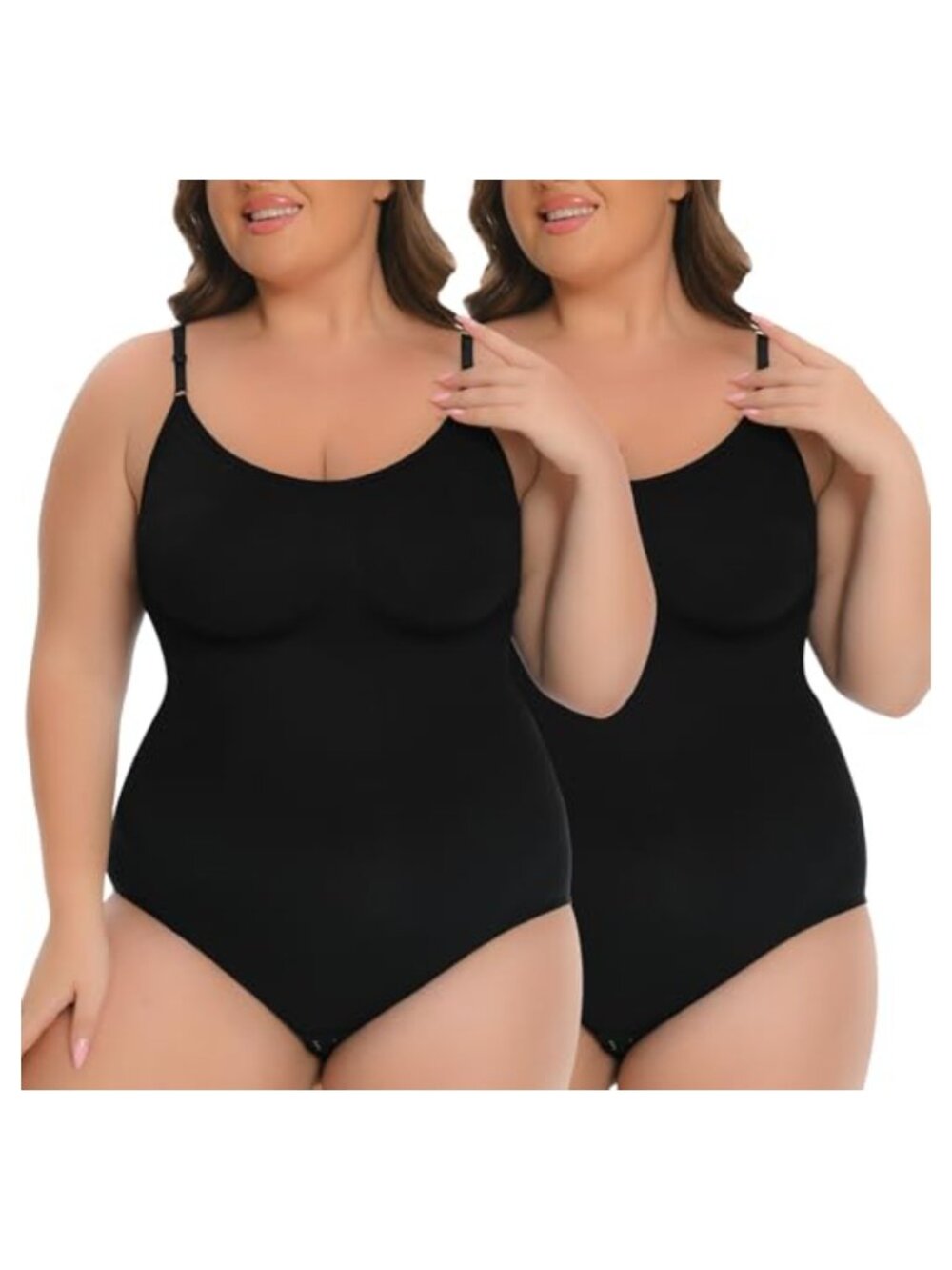 2 Pack Women's Shapewear Bodysuit Tummy Control Adjustable Strap Seamless